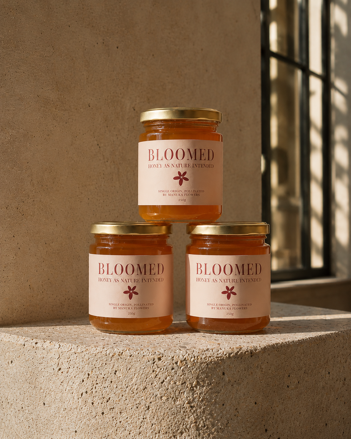 Bloomed honey jar stack