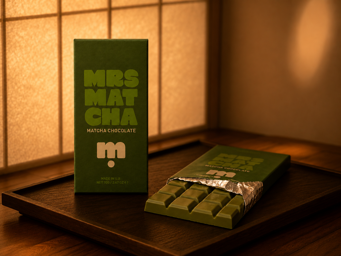 Mrs Matcha matcha chocolate bar and box