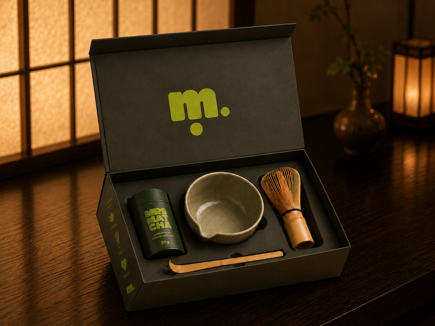 Mrs Matcha starter kit in an open gift box