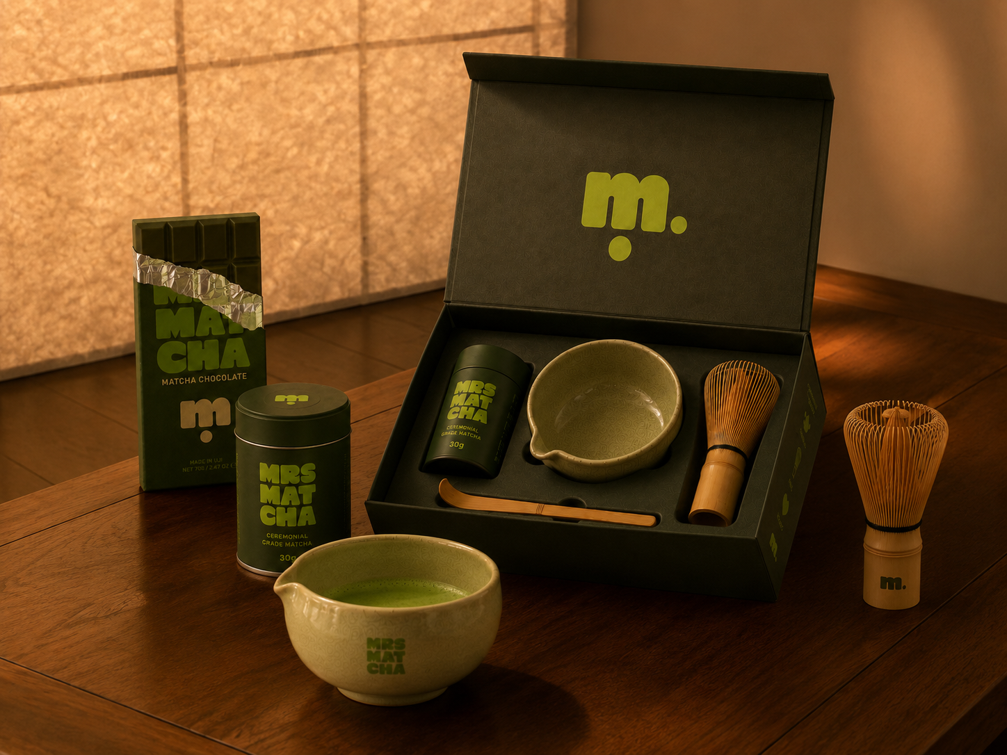 Mrs Matcha open gift set with freshly prepared matcha